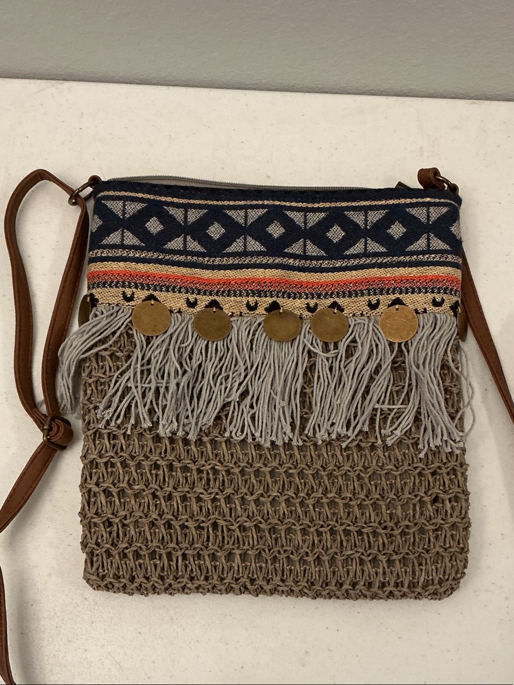 Original Sun N Sand Bohemian style crossbody - Brown & Navy